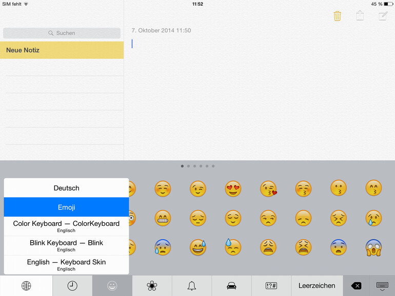 Apple erlaubt den schnellen Wechsel von Tastatur zu Tastatur in den Keyboards.