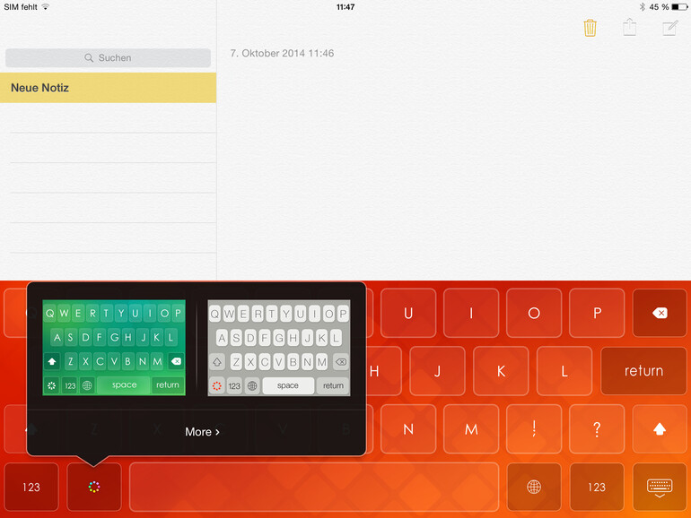 Ein einfacher Klick innerhalb der Tastatur erlaubt den Wechsel zwischen den Themen.