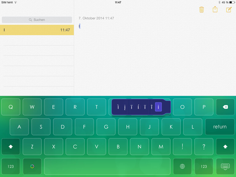 Umlaute können Anwender durch langes Drücken auf die entsprechende Taste auswählen.