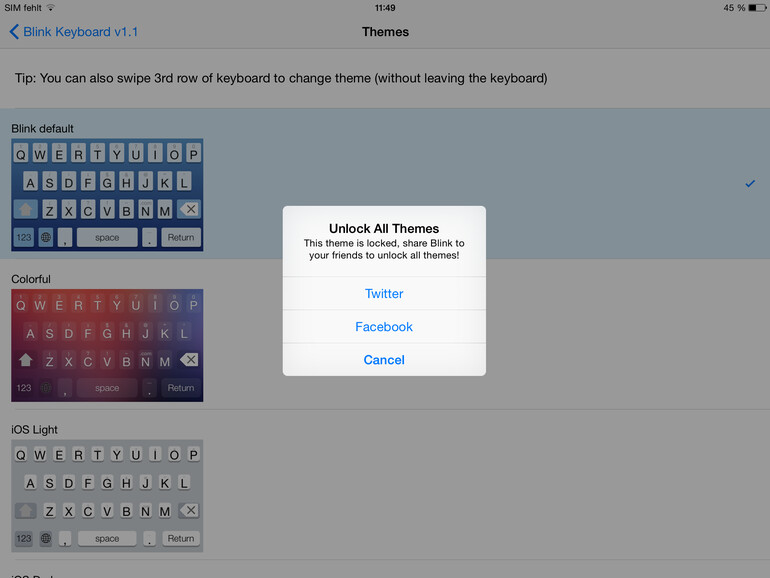 Allerdings muss man die anderen Themen erst freischalten, indem man die App mit seinen Freunden teilt.