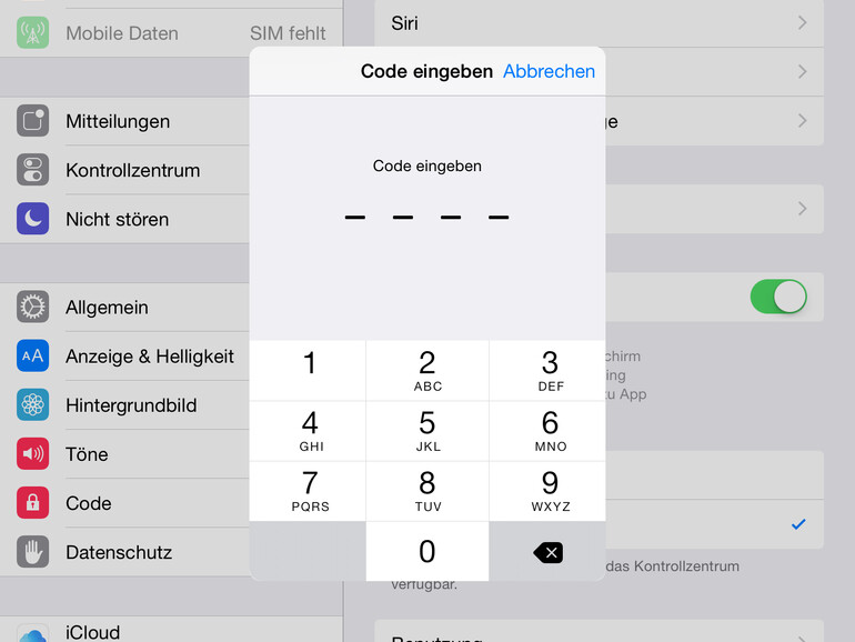 Nutzer müssen den alten PIN-Code eingeben, um einen neuen erstellen zu können.