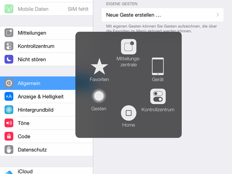 Sollte der Home-Button einmal kaputt gehen, findet man in den Bedienungshilfen eine Lösung.