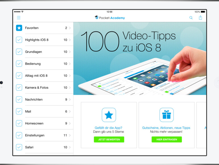 Die App 100 Video-Tipps zu iOS 8 funktioniert auf dem iPad ...