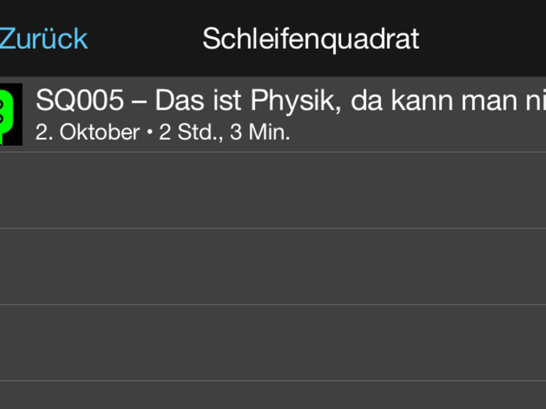 Auf ebene 2 der Podcast-App kann man die zu hörende Folge auswählen.