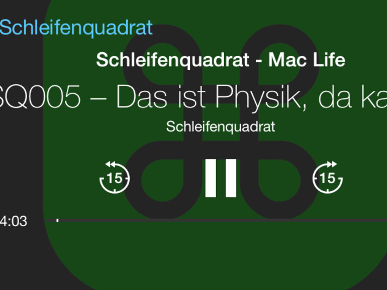 Der Wiedergabe-Bildschirm der Podcast-App. Eine Möglichkeit, direkt Kapitel des Podcasts anzuwählen, fehlt leider.