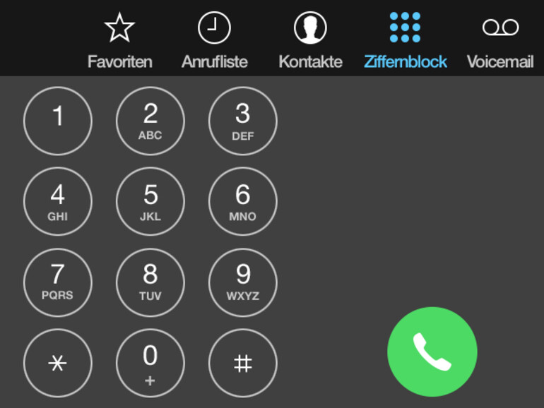 Beim Wählen-Bildschirm ist im Vergleich zur iPhone-Ansicht lediglich der Wählen-Button nach rechts gerutscht.