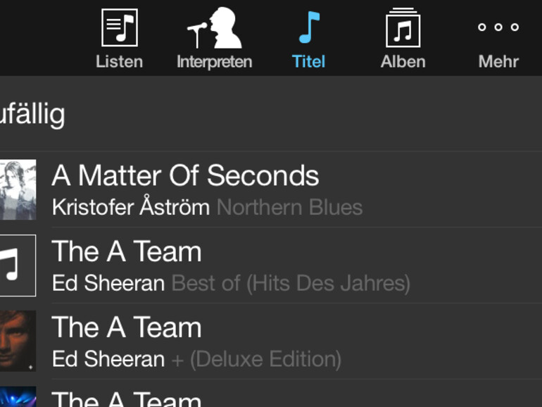Schade ist, dass man in der Musik-App die Buttons am oberen Rand nicht selbst sortieren kann.