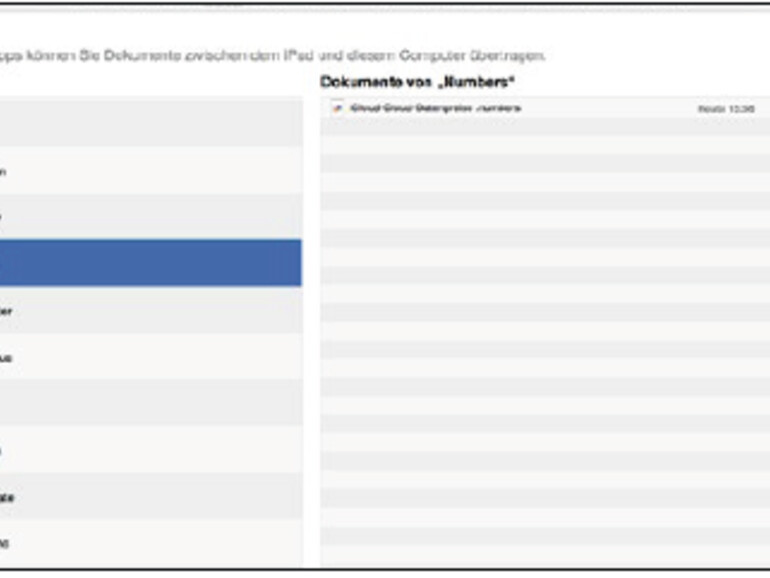 „Dateifreigabe“ nennt Apple den Zugriff auf Dokumente auf dem iOS-Gerät.
Dateien lassen sich per Drag &amp; Drop übertragen
