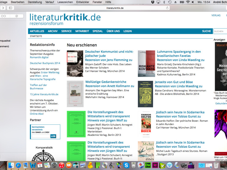 Alternativ können Sie die Lesezeichen in einer Seitenleiste einblenden lassen. Dies bietet sich gerade bei 16:9-Displays an, da Sie hier mehr Platz in der Breite haben. Klicken Sie dazu auf das Symbol neben den Pfeilen.