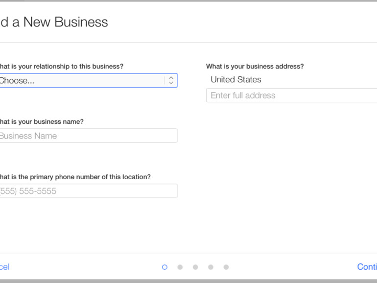 Im ersten Schritt muss die eigene Beziehung zu dem einzutragenden Unternehmen, sowie dessen Name, Telefonnummer und Adresse angegeben werden