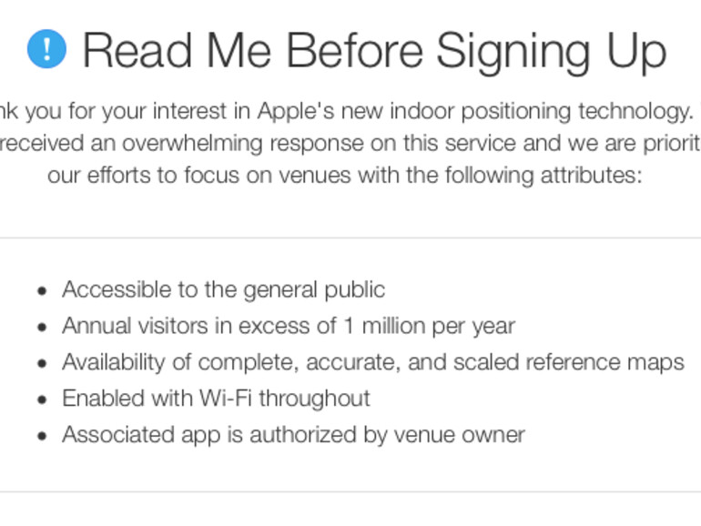 Die Anforderungen an die Teilnahme am iBeacon-basierten Indoor-Mapping-Programming sind recht hoch.