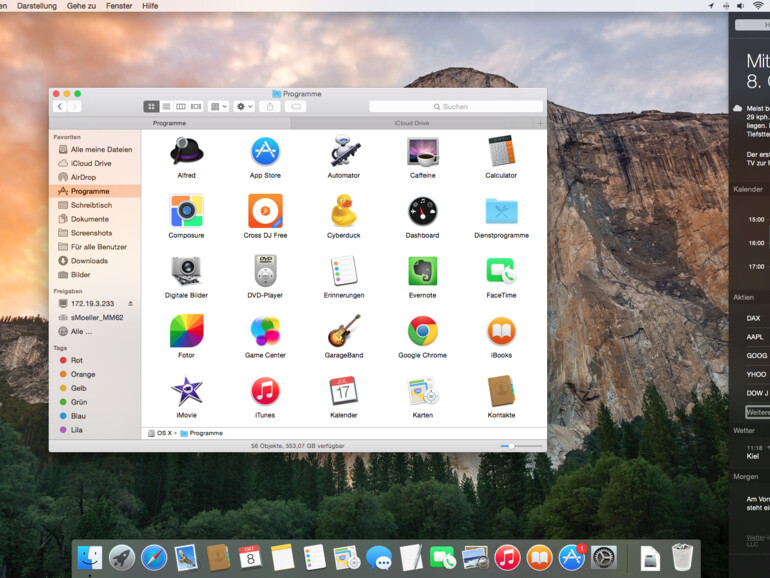 Benutzeroberfläche von Yosemite - flach und stark an iOS 8 angelehnt