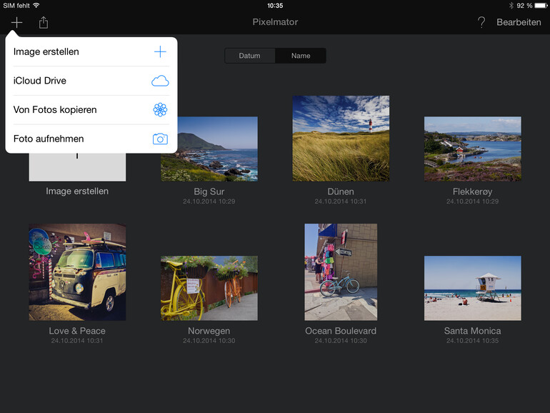 Um auf die Vorlagen von Pixelmator zuzugreifen, wählen Sie „Image erstellen“