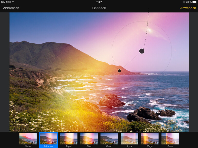 Besonders eindrucksvoll sind die Lichteffekte von Pixelmator
