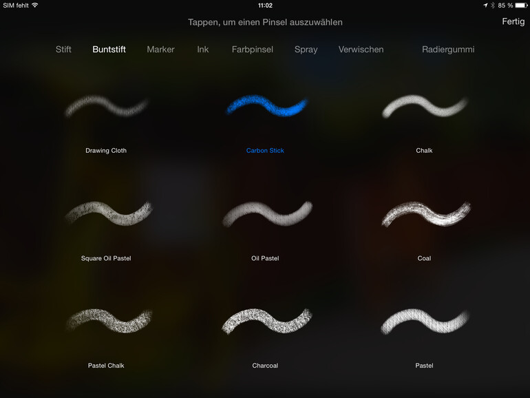 Die Pinselauswahl von Pixelmator lässt keine Wünsche offen
