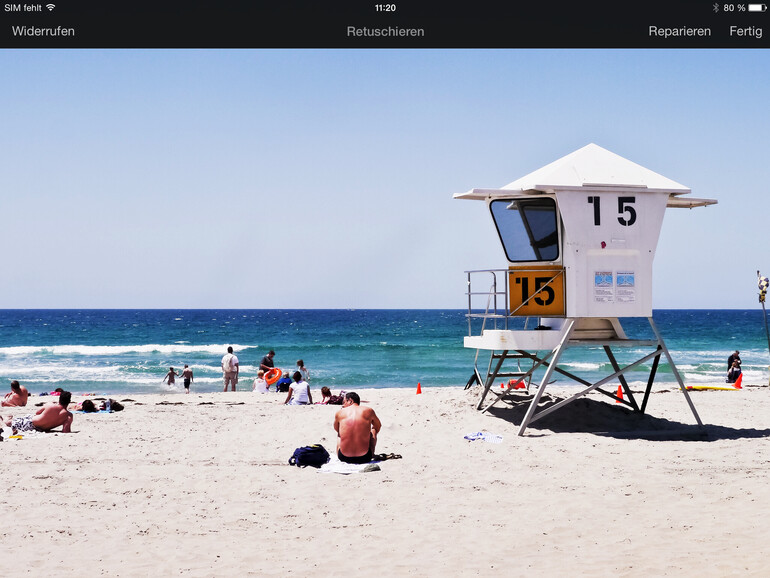 Störende Bildelemente markieren Sie einfach mit dem Reparieren-Werkzeug und Pixelmator rechnet diese heraus