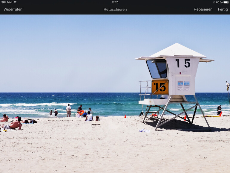 Störende Bildelemente markieren Sie einfach mit dem Reparieren-Werkzeug und Pixelmator rechnet diese heraus