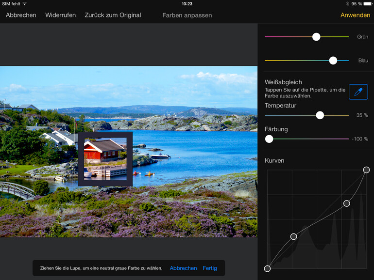 Für einen manuellen Weißabgleich wählen Sie mit der Lupe einen möglichst neutralen Bildbereich