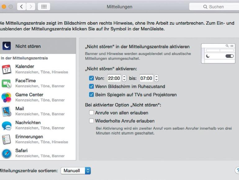 Die Einstellungen der Mitteilungszentrale auf einen Blick