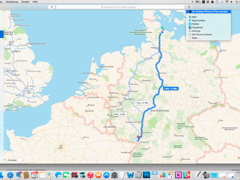 Mit einem Klick auf den &quot;Bereitstellen&quot;-Button können Sie die Route dann an Ihr iPhone oder iPad senden