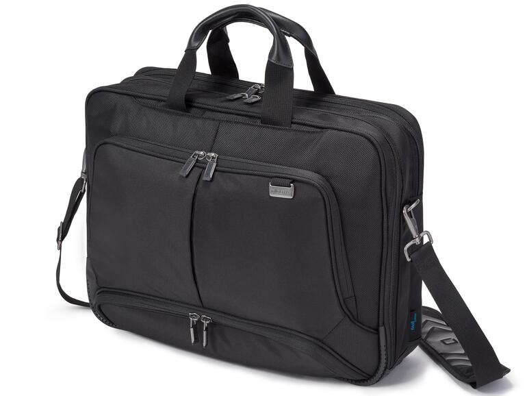Der gummierte Boden der Dicota-Tasche verhindert, dass das MacBook nass wird; zahlreiche Taschen bieten viel Stauraum
