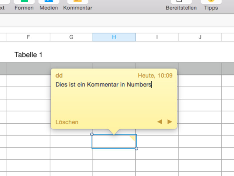 Ebenfalls ganz einfach: Das Einfügen von Kommentaren.