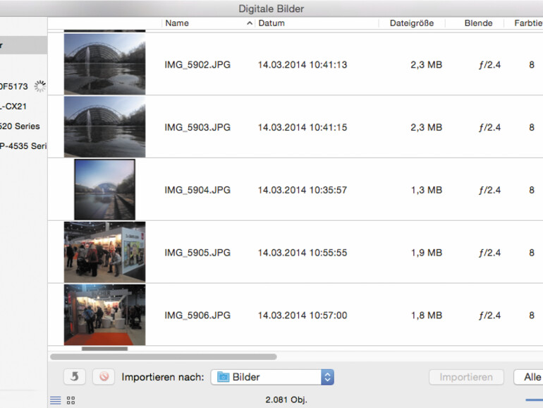 04: Es werden alle Bilder auf Ihrem iPhone aufgelistet. Sie können die Bilder mit einem Klick auf eine der Spalten nach der entsprechenden Kategorie sortieren lassen.