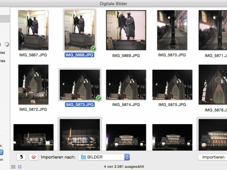 08: Mit einem Klick auf „Importieren“ werden die ausgewählten Bilder auf Ihren Mac kopiert. Alternativ können Sie über „Alle importieren“ sämtliche Bilder von Ihrem iPhone kopieren.