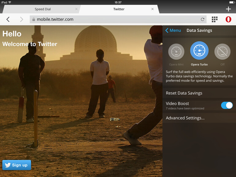 Die Komprimierungseinstellungen von Opera Mini 9 auf dem iPad