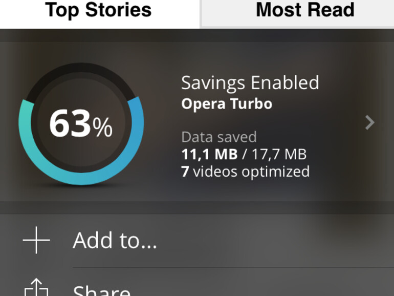 Datenersparnis-Anzeige in Opera mini 9 auf dem iPhone