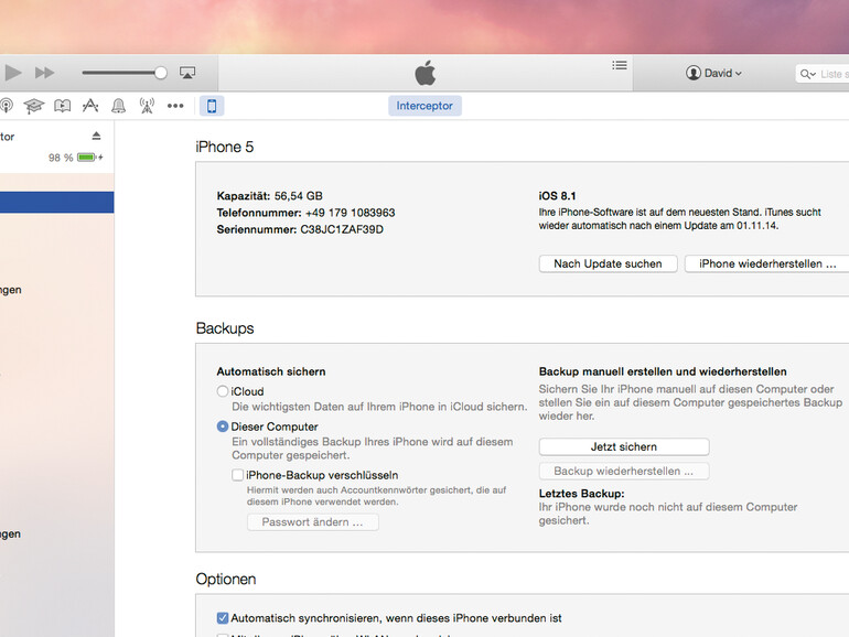 Daten vom iPhone in iTunes sichern