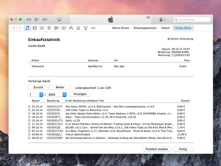 Probleme mit iTunes-Store-Einkäufen melden