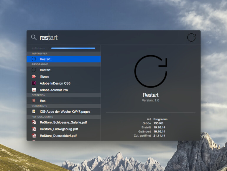 Starten Sie Ihren Mac einfach per Spotlight neu