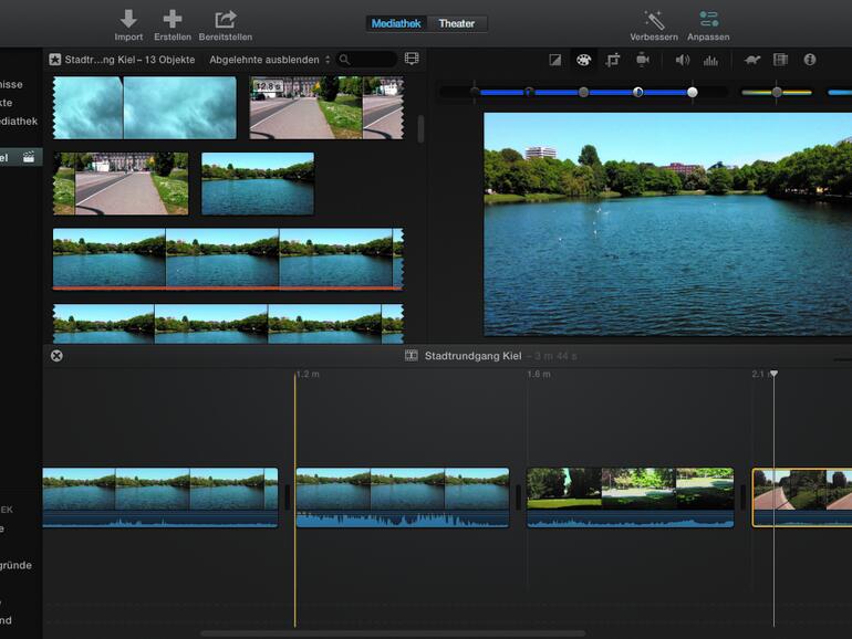Mit der Farbkorrektur können Sie unterbelichtete Clips verbessern sowie Sättigung und Farbtemperatur einstellen