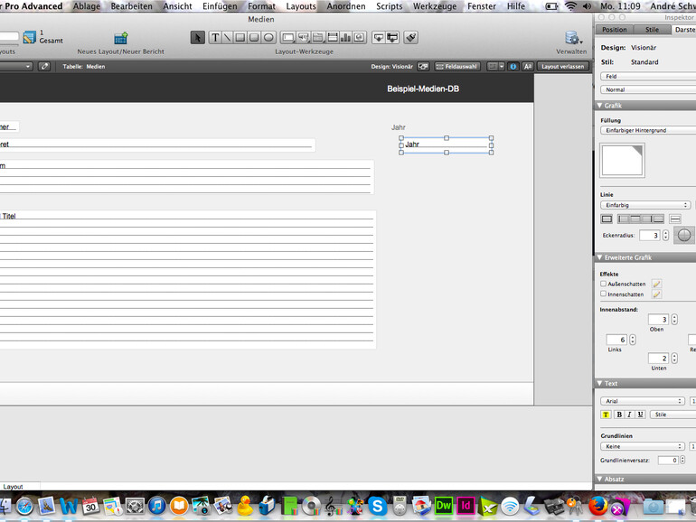 Schritt 4: Im Layoutdesign sind Sie recht frei, Sie können Ihre Datenbank ganz nach Ihren Wünschen formatieren und die Felder beliebig, auch mit verschiedenen Funktionen ausgestalten.