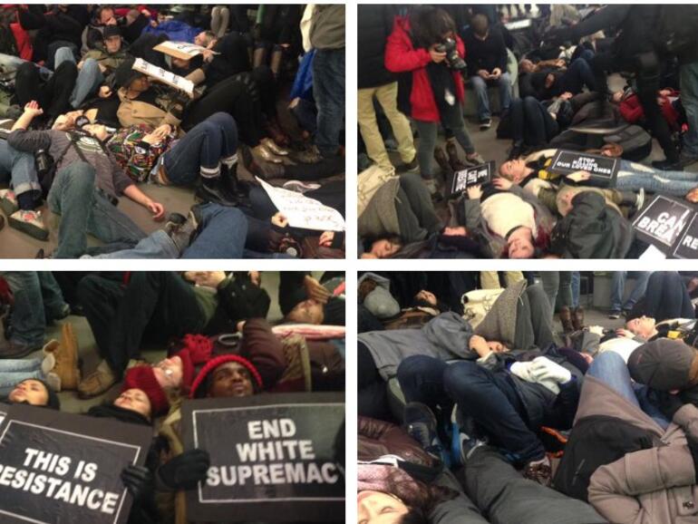 Demonstranten im Apple Store Manhattan.