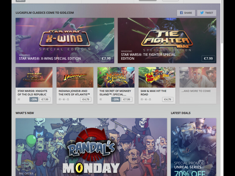 GOG.com: Dieser Online-Store hat einen Schwerpunkt bei älteren Spielen, die man für neuere Systeme lauffähig gemacht hat.