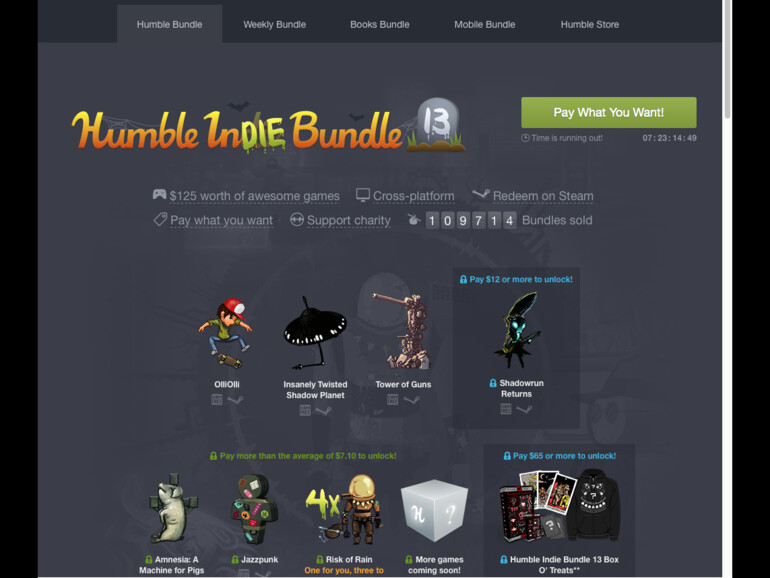 Humble Store: Im Humble Store finden Sie regelmäßig Pakete von mehreren Spielen, bei denen Sie den Preis selbst bestimmern.