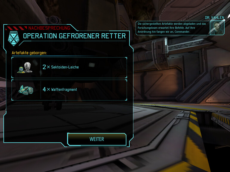 Nach jeder erfolgreichen Mission werden Artefakte eingesammelt, die untersucht werden können.