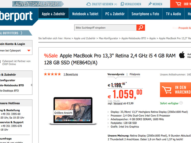 Apple MacBook Pro 13 Zoll zum Sparpreis