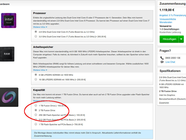 Kunden haben bei der Festplatte die Wahl zwischen mehreren Festplattengrößen