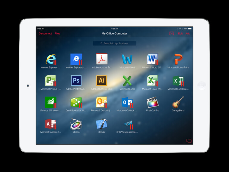 App Launcher in Parallels Access auf dem iPad