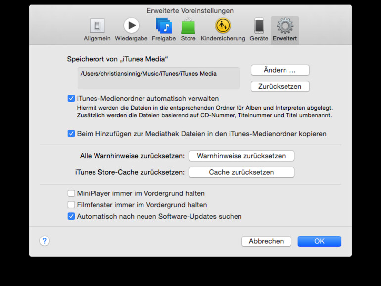 02. In diesem neuen Dialog wählen Sie jetzt den Punkt Erweitert aus. Hier finden Sie zwei Auswahlfelder im oberen Drittel des Fensters. Diese sind schon abgehakt.