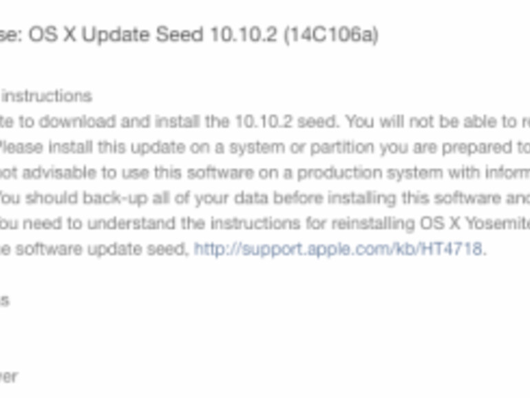 Neuer OS X 10.10.2 Build mit der Nummer 14C106a