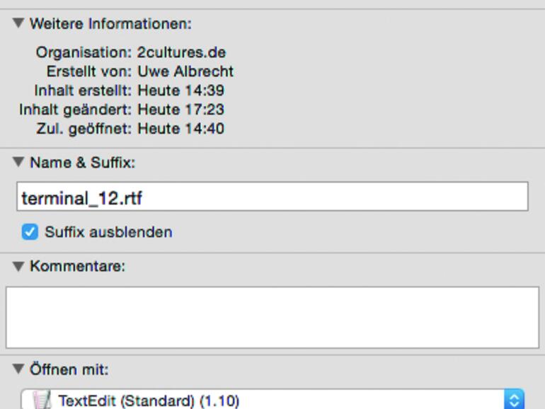 Im Finder werden die Zugriffsrechte über das Informationen-Fenster angezeigt und gegebenenfalls geändert.