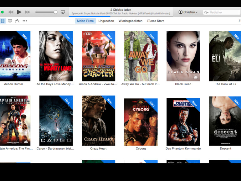 Das Ergebnis sollte dann so aussehen. Neue Filme werden an der oberen rechten Ecke mit einem kleinen Label namens Neu gekennzeichnet, sodass Sie den Überblick behalten.