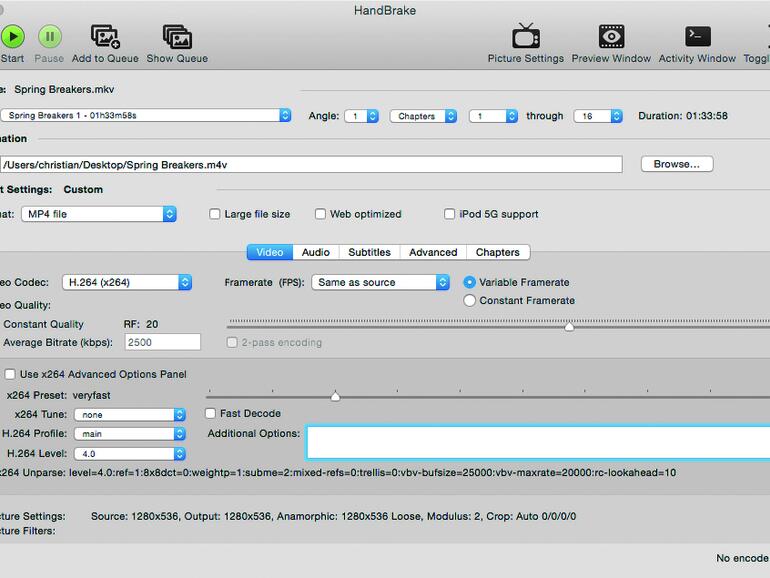 Nun sind Sie im Hauptfenster von HandBrake. Unter Format wählen Sie MP4 File aus, die restlichen Einstellungen können Sie so belassen.
