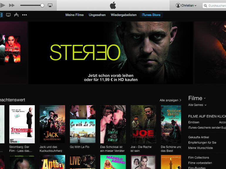 Öffnen Sie den iTunes Store, während Sie sich im Reiter Filme befinden. Nun können Sie im Store nach einem Film suchen, der Sie interessiert.