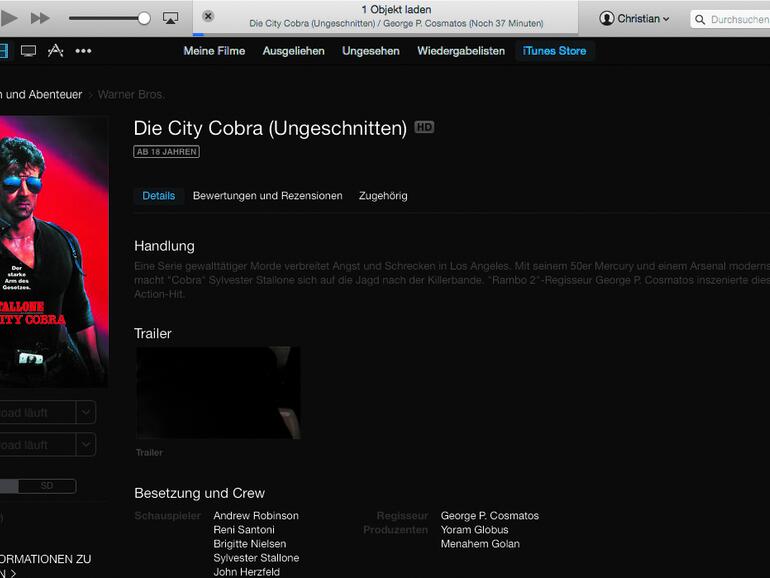 Der Film wird jetzt automatisch auf den Mac geladen. Ab dem ersten Start haben Sie dann zwei Tage Zeit, den Film zu Ende zu schauen. Dann wird er automatisch gelöscht.