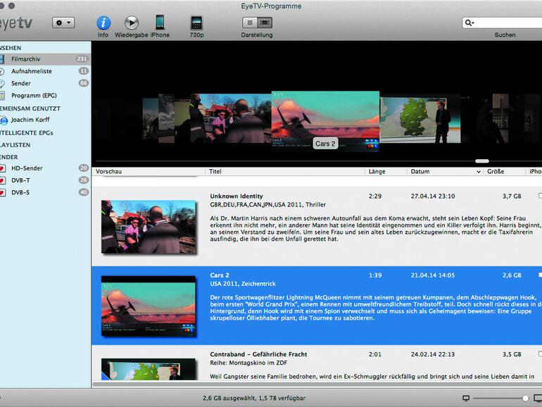 EyeTV-Oberfläche ähnelt iTunes